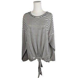 7 For All Mankind Stripe Navy White Long Sleeve Tie Hem Top Large Nautical